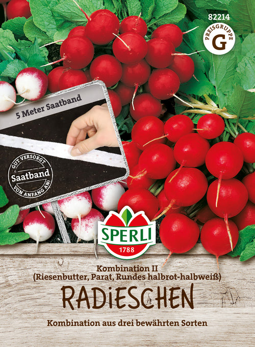 SPERLI Radieschen Kombination II Riesenbutter, Parat, Rundes halbrot-halbweiß Saatband
